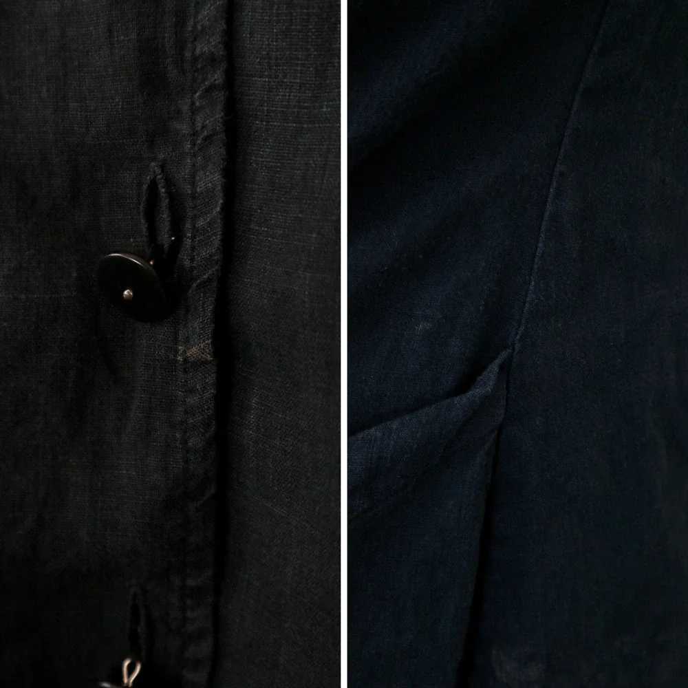Flax Size L Woven Linen Collared Jacket Button Front High Low Hem Black - Picture 6 of 12